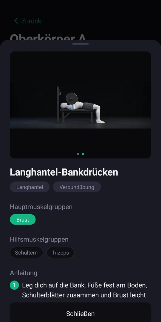 Übungsdetails mit Bild und Anleitung