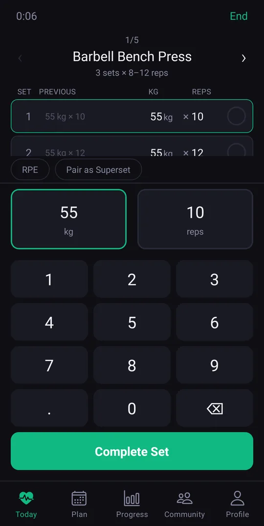 Log every set with a few taps
